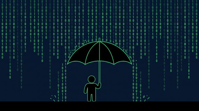 Umbrella blocking falling binary code data leak protection illustration