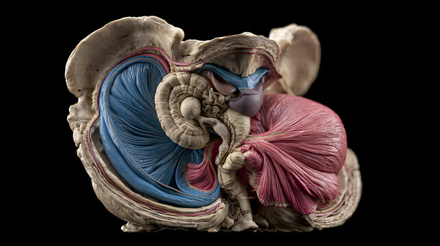 Sagittal view of female pelvic floor anatomy with internal organs and tissues