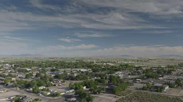 An aerial shot of Delta, Utah at morning in the summer, USA