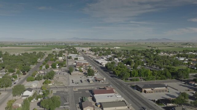An aerial shot of Delta, Utah at morning in the summer, USA