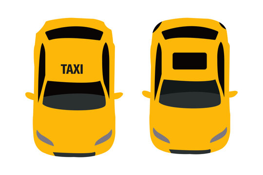 Top view of yellow taxi car and private vehicle, vector illustration