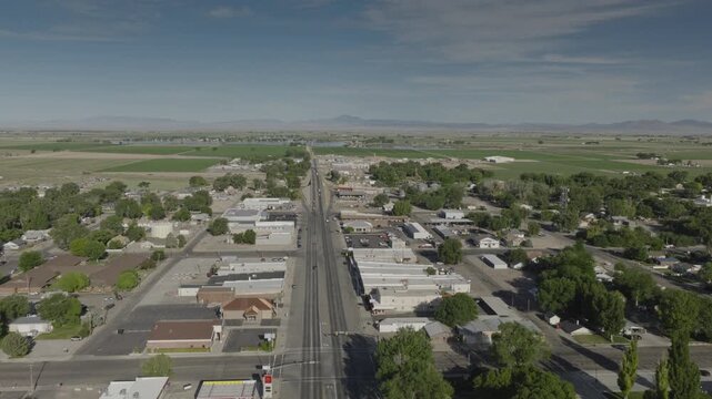 An aerial shot of Delta, Utah at morning in the summer, USA