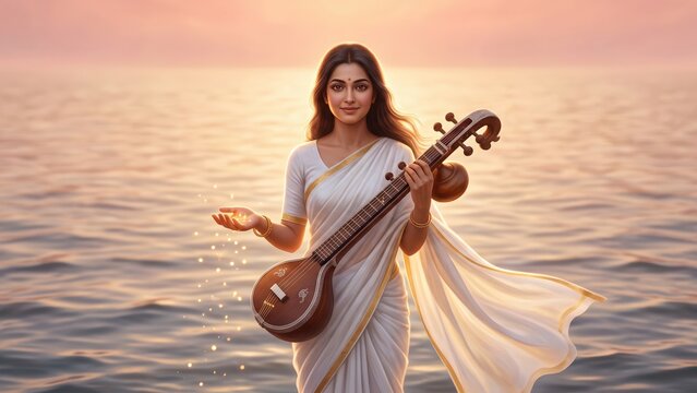Maa Saraswati Sacred River Confluence &ndash; Divine Golden Light