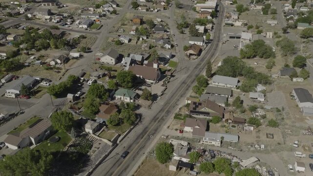 An aerial shot of the historic mining town of Eureka, Utah, USA