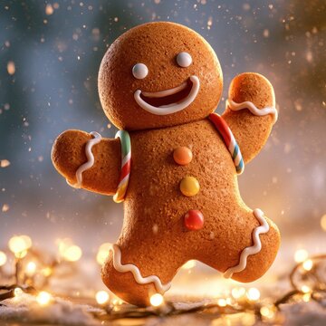 Playful 3D-rendered gingerbread cookie character for Christmas decor and holiday display