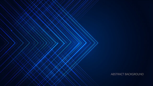 Abstract dark blue geometric background with glowing light arrow line segments