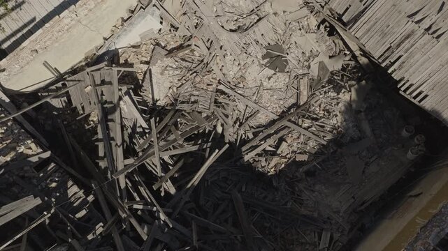 An aerial shot an old collapsed building, Eureka, Utah, USA