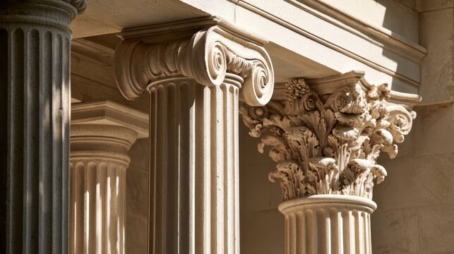 Three Classical Column Orders in Stone: Doric, Ionic, and Corinthian