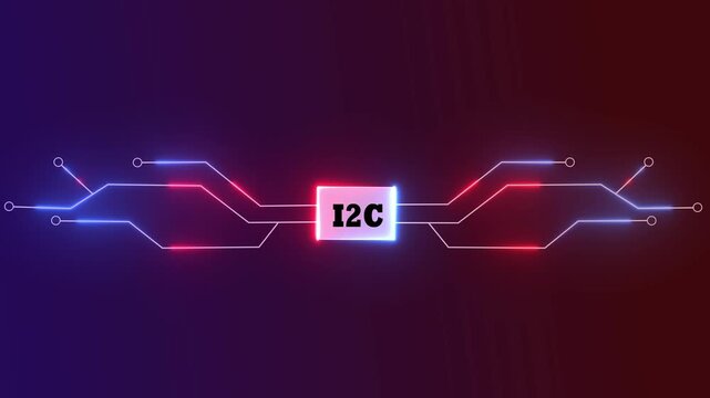 Futuristic glowing neon I2C microchip digital circuit board technology background graphic illustration concept
