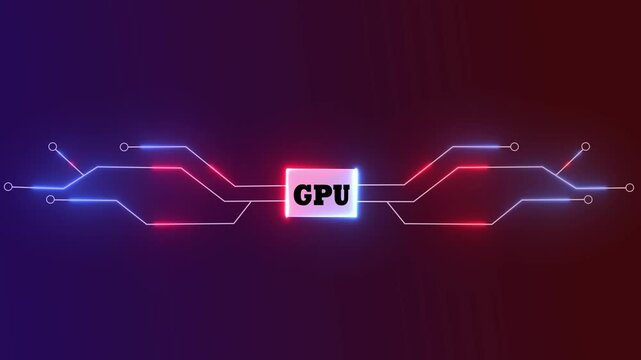 Futuristic glowing neon GPU microchip digital circuit board technology background graphic illustration concept