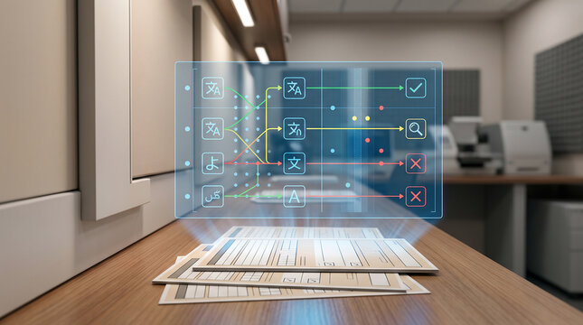 AI Multilingual Document Translation Hologram Concept