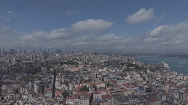 Istanbul Bosphorus, Galata Tower and Golden Horn Aerial Cityscape