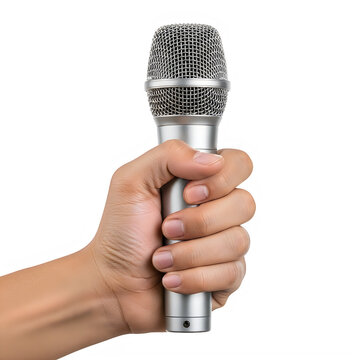 Hand holding black and silver microphone close-up