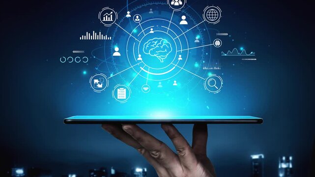 Futuristic Digital Interface Displaying Data Analytics and Brain Activity Over a Hand-Held Tablet in a Modern Urban Environment. Entropy.