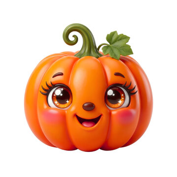 Cute orange pumpkin character with a happy smiling face and big sparkling eyes for autumn holidays