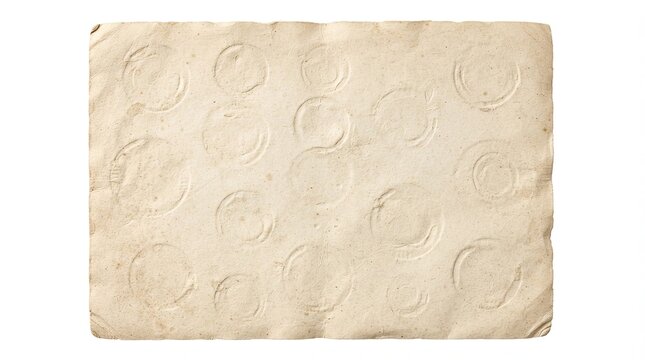 Old vintage paper texture with multiple coffee cup stains isolated on white background