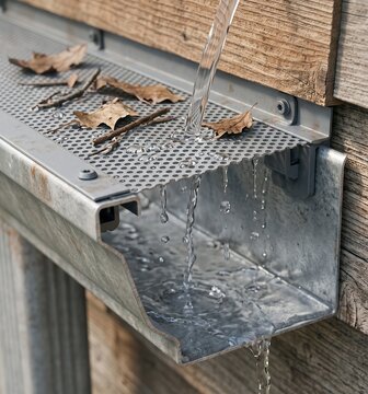 Gutter Guard Protection System with Water Flowing and Leaves