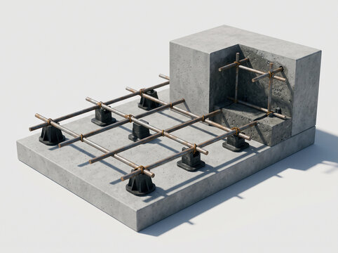 Concrete Slab Foundation with Rebar Grid and Spacers 3D Render