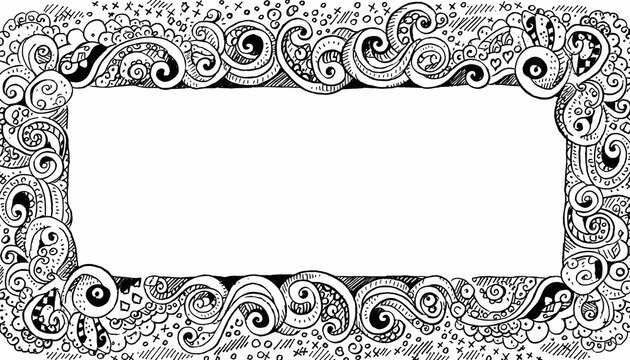Hand drawn doodle style rectangular frame with intricate swirling patterns.