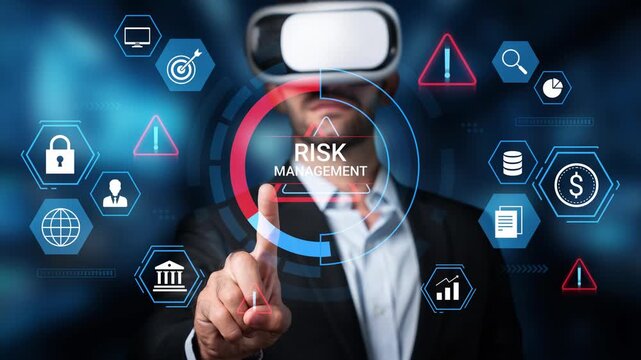 Businessman Using Virtual Reality for Risk Management, Analyzing Data and Trends with Innovative Technology in a Modern Office Environment. Entropy.