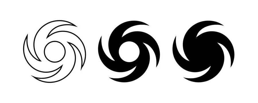Set of three spiral galaxy or hurricane icons in different styles