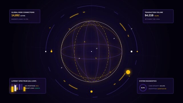 Futuristic Motion Science Data Visualization with Dynamic Circular Graphs and Digital Elements.