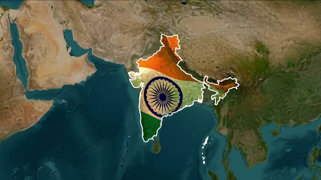 India map flag overlay animation motion footage of national geography