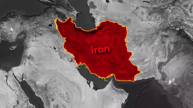 Iran map location animation with red highlights and seismic rings footage