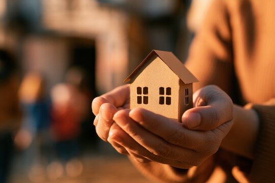 Close-up of a paper house held by caring hands representing family stability, foster care, and shelter programs