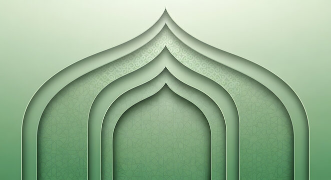 Islamic arch layered paper cut design in shades of green ornamental background