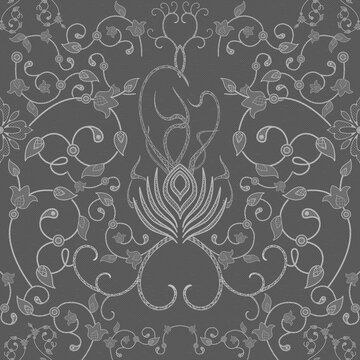 Seamless vintage floral damask pattern with ornamental scrollwork on grey background ornamental scrollwork seamless background wallpaper victorian decorative luxurious backdrop artistic