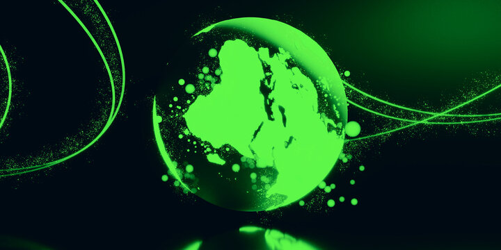 global earth planet 3d illustration rendering for technology in scifi futuristic style, a particle light  network of globalization