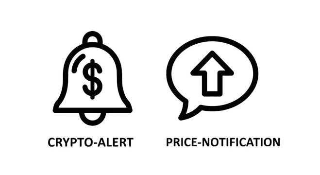 Crypto alert and price notification icons for financial trading and market updates with notification currency investing business exchange