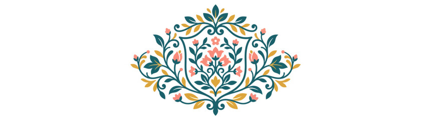 Fototapeta premium Elegant Floral Crest Ornament Isolated Transparent Background