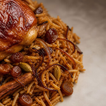 Saudi kabsa spiced rice with roasted chicken for wedding catering menu