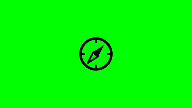 Dynamic motion of a compass icon on vibrant green background in a seamless loop.