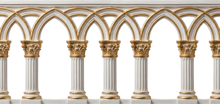 Gothic style golden arches with white pillars and ornate columns