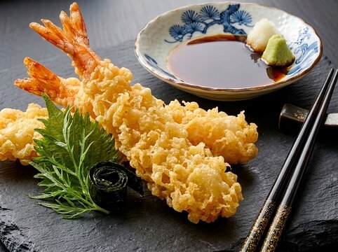 Crispy Japanese Ebi Tempura. Deep Fried Prawns. For Japanese cuisine, menu designs, and culinary concepts