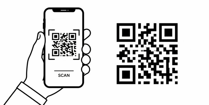 Hand holding smartphone scanning QR code. Mobile payment and digital identity concept.
