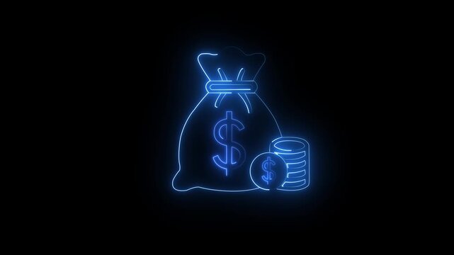 Blue glowing money bag with coin stack illustration