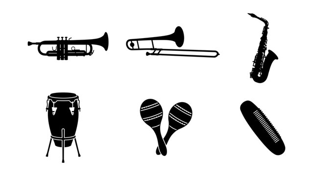Black and white musical instruments set