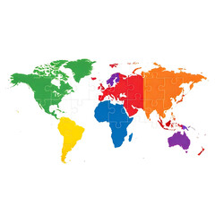 Fototapeta na wymiar Colorful world map with continent illustrations