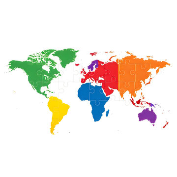 Colorful world map with continent illustrations