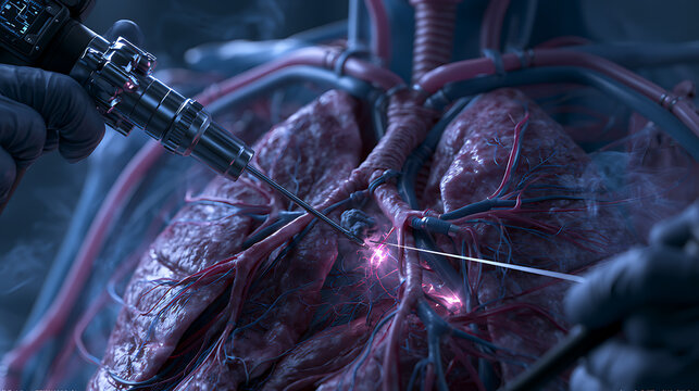 Bronchoscopic biopsy procedure targeting a lung nodule with medical instrumentation