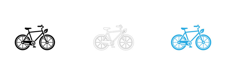 Fototapeta premium Three stylized bicycles in different colors isolated on transparent background, Vector