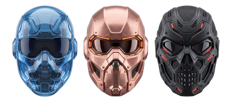 three futuristic masks arranged together