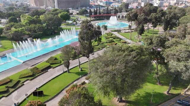 Parque De La Reserva In Lima Capital City Of Peru. Magic Water Circuit Landscape. Touristic Attraction. Urban Park. Parque De La Reserva In Lima Capital City Of Peru.