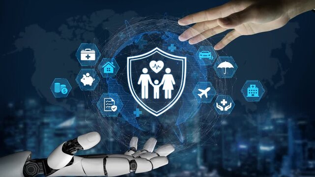 Futuristic Robotics Integration in Healthcare with Digital Icons Representing Wellbeing, Insurance, and Virtual Help in a Global Context. Entropy.