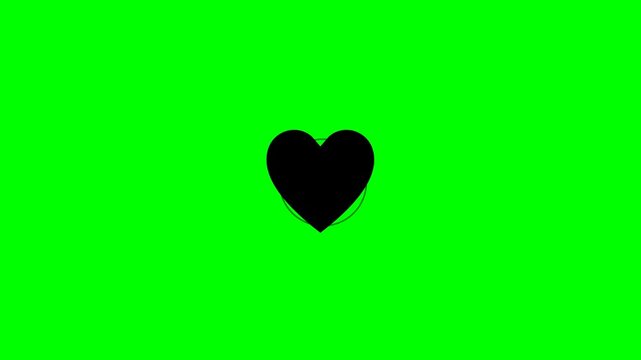 Dynamic motion of black heart symbol on vibrant green background in animated sequence.