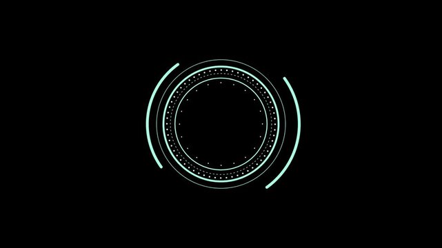 Futuristic loading circle animation with spinning elements and light effects on black background.